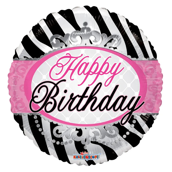 (image for) 18" Happy Birthday Zebra Print Foil Balloons