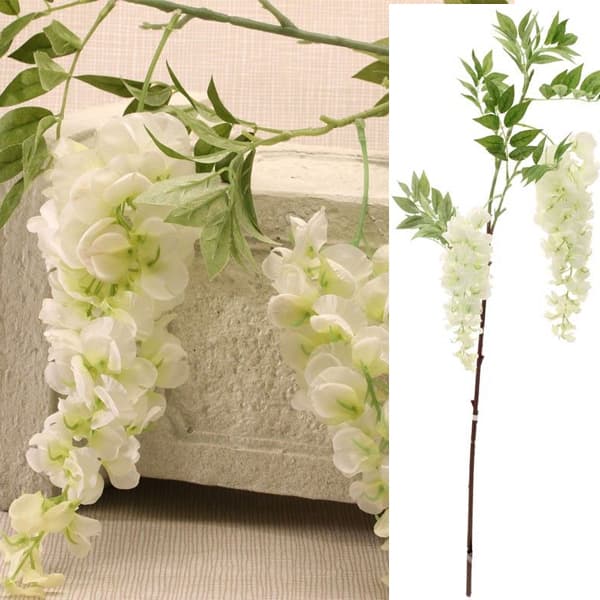 (image for) 90cm White 2 Head Wisteria Foliage Decorations