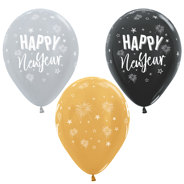 12" Happy New Year Stars Latex Balloons 25pk