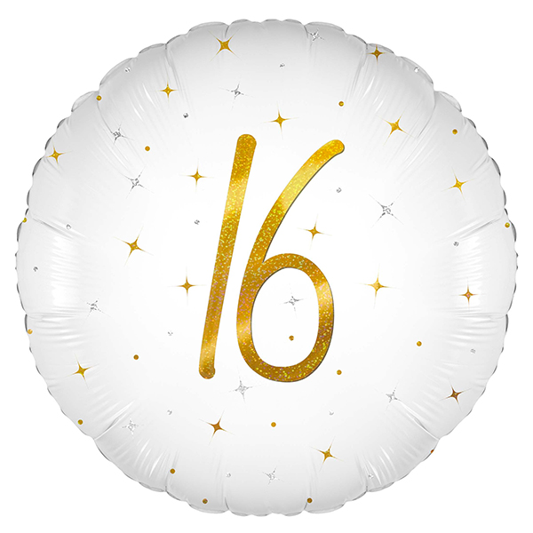 18" Elegant Sparkle White 16 Holographic Foil Balloons