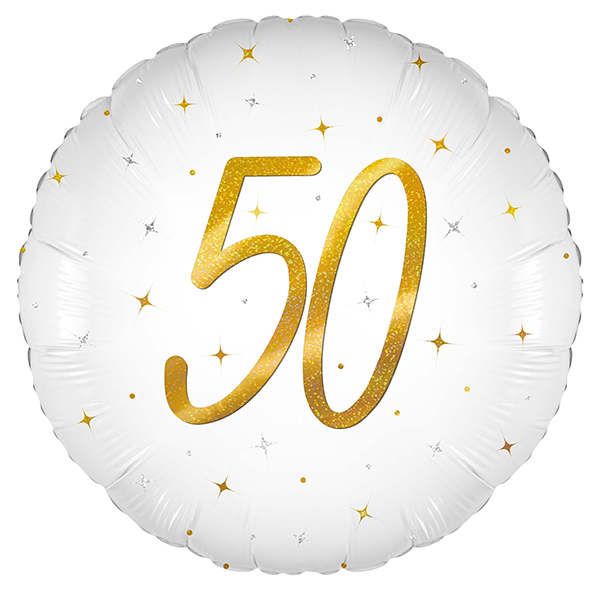 18" Elegant Sparkle White 50 Holographic Foil Balloons