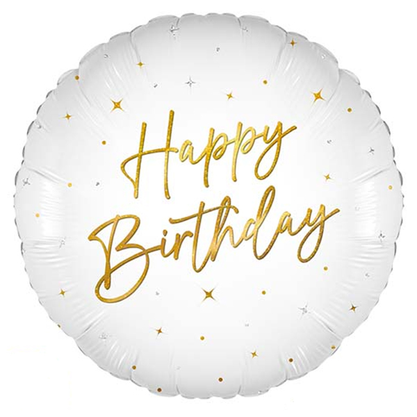 18" Elegant Sparkle White Happy Birthday Holographic Foil Balloons