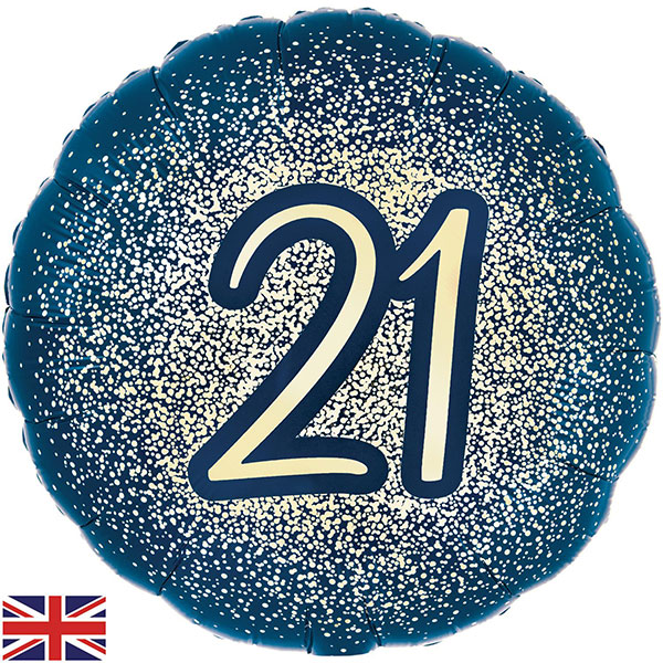 (image for) 18" 21st Glitter Navy Gold Foil Balloon