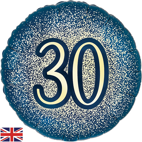 (image for) 18" 30th Glitter Navy Gold Foil Balloon