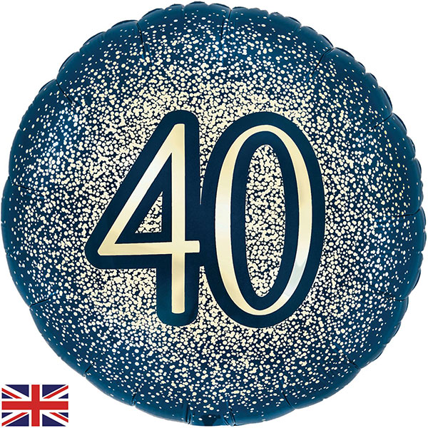 (image for) 18" 40th Glitter Navy Gold Foil Balloon