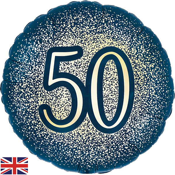 (image for) 18" 50th Glitter Navy Gold Foil Balloon