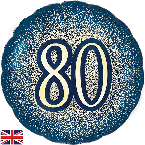 (image for) 18" 80th Glitter Navy Gold Foil Balloon