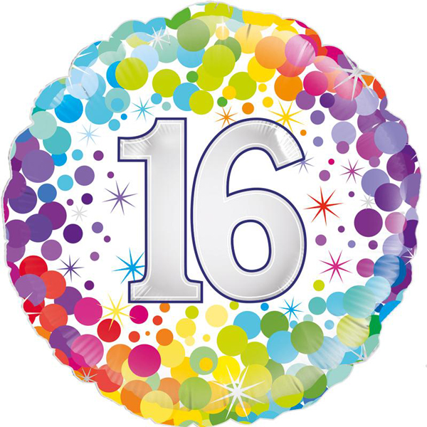 (image for) 18" 16th Colourful Confetti Birthday Foil Balloons