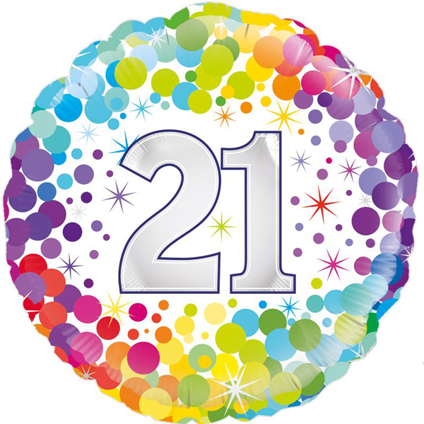 (image for) 18" 21st Colourful Confetti Birthday Foil Balloons