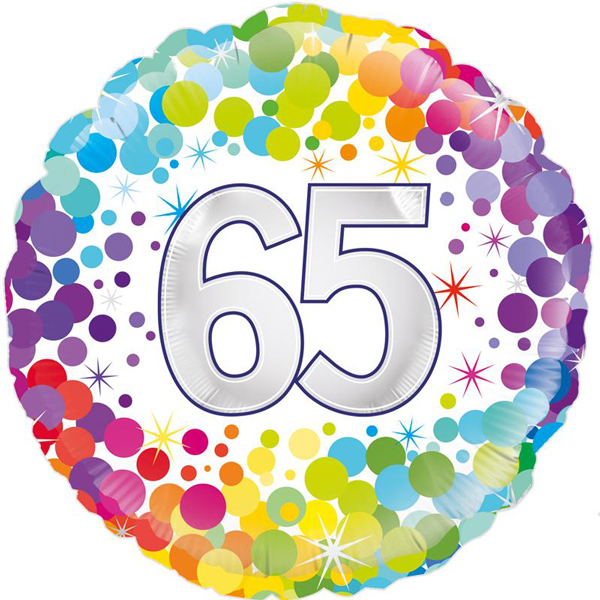 (image for) 18" 65th Colourful Confetti Birthday Foil Balloons