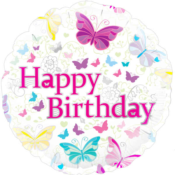 (image for) 18" Happy Birthday Butterfly Foil Balloons