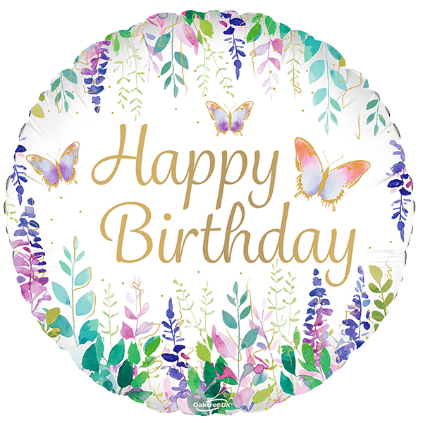 18" Happy Birthday Watercolour Floral Foil Balloons