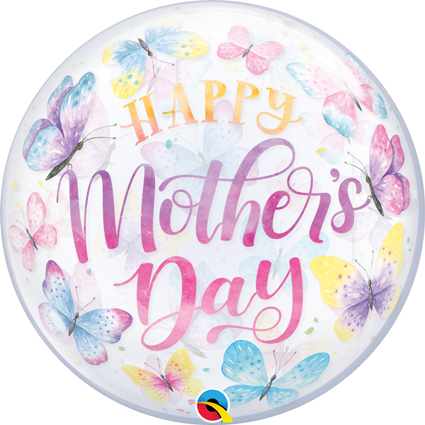 (image for) 22" Happy Mothers Day Butterflies Single Bubble Balloons