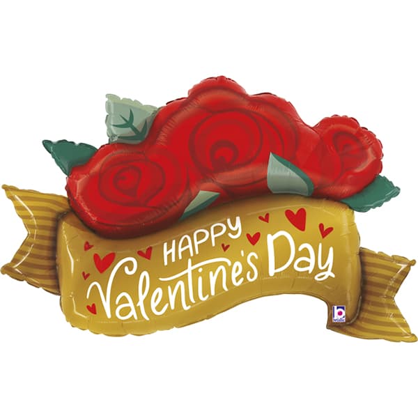 (image for) Valentine Red Rose Banner Supershape Balloons