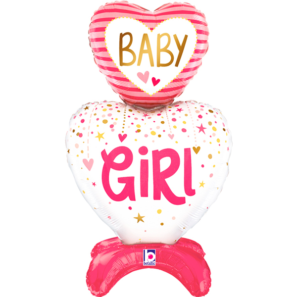 (image for) 28" Baby Girl Heart Stand Up Air Fill Balloons