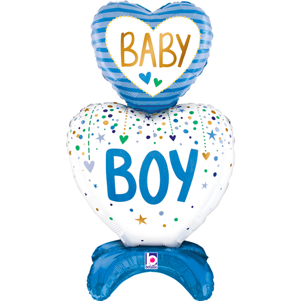 (image for) 28" Baby Boy Hearts Stand Up Air Fill Balloons