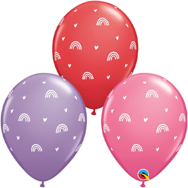 (image for) 11" BOHO Rainbow & Hearts Latex Balloons 25pk