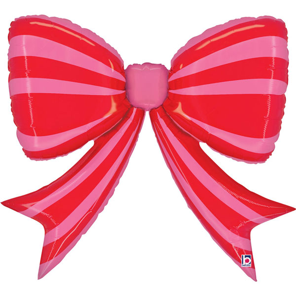 (image for) Red & Pink Striped Bow Shape Foil Balloons