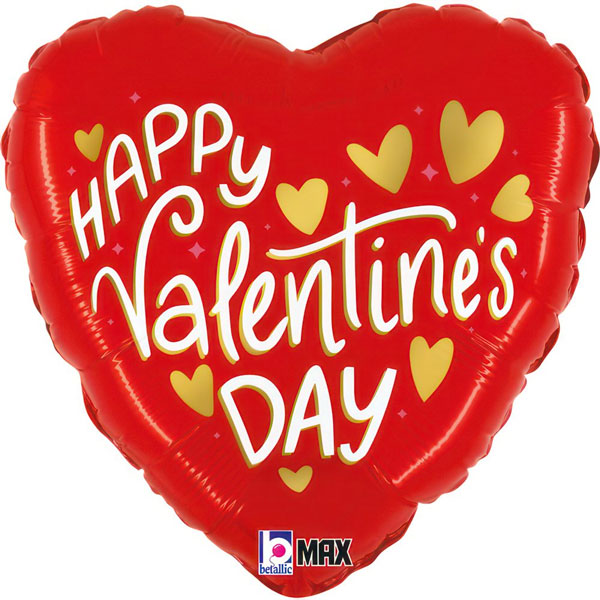 18" Happy Valentines Day Gold Hearts Foil Balloons