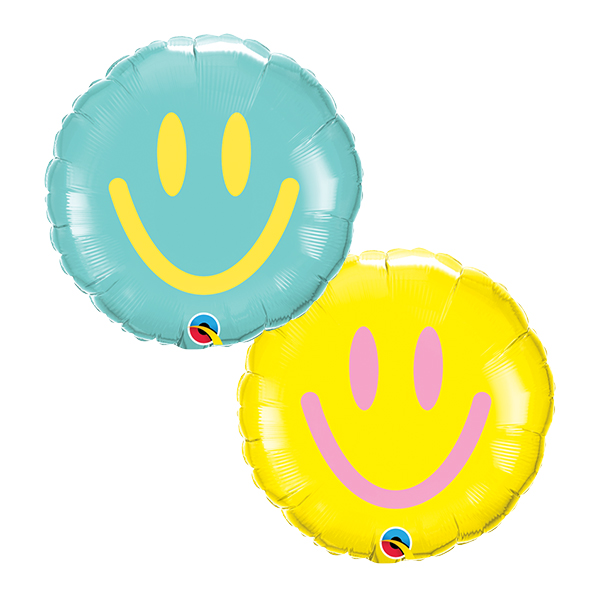 (image for) 9" Yellow & Caribbean Blue Smiley Face Air Fill Balloons