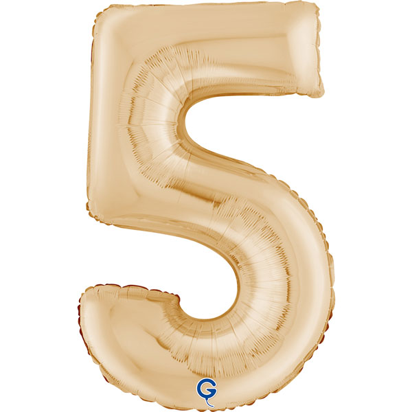 40" Grabo White Gold Number 5 Shape Foil Balloons