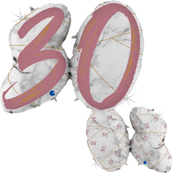 (image for) 30 Rose Gold Marble Mate Shape Number Balloons