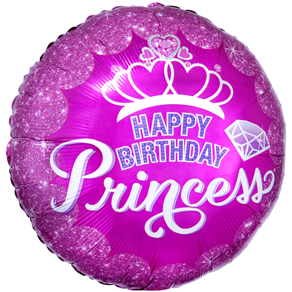 18" Princess Crown & Gem Happy Birthday Foil Balloons