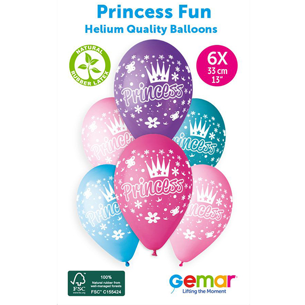 (image for) 13" Princess Fun Retail Latex Balloons 6pk