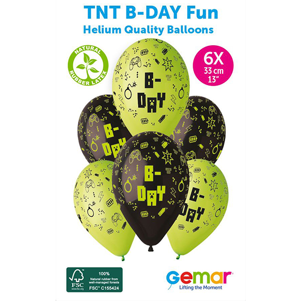 (image for) 13" TNT B-Day Retail Latex Balloons 6pk