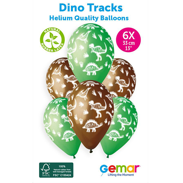 (image for) 13" Dino Tracks Retail Latex Balloons 6pk