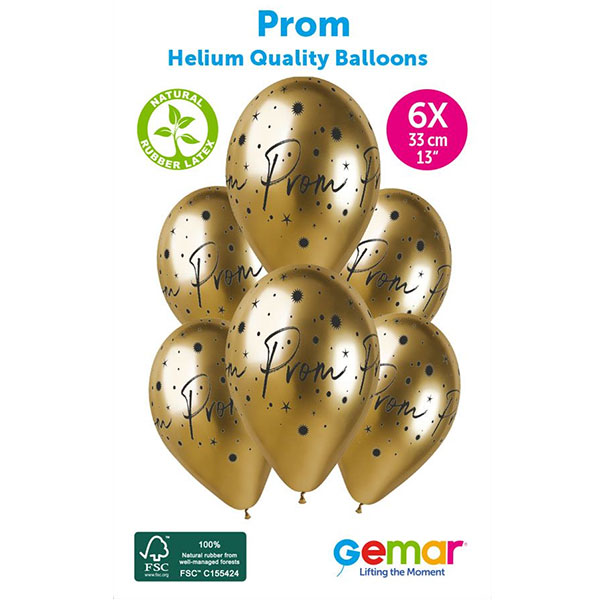 13" Shiny Gold PROM Retail Latex Balloons 6pk
