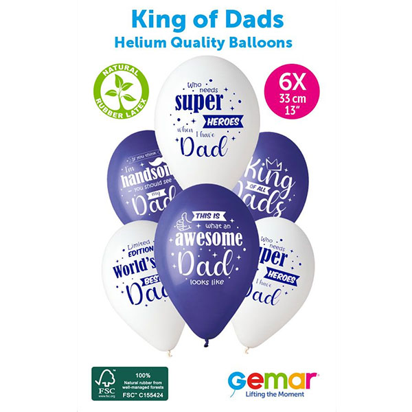 13" King Of All Dads Retail Latex Balloons 6pk