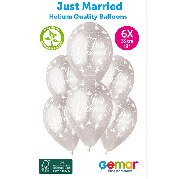 (image for) 13" Just Married Retail Latex Balloons 6pk