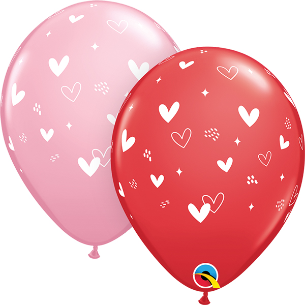 (image for) 11" Hearts & Sprinkles Assorted Latex Balloons 25pk