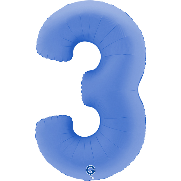 40" Soft Matte Lotus Blue Number 3 Shape Foil Balloons