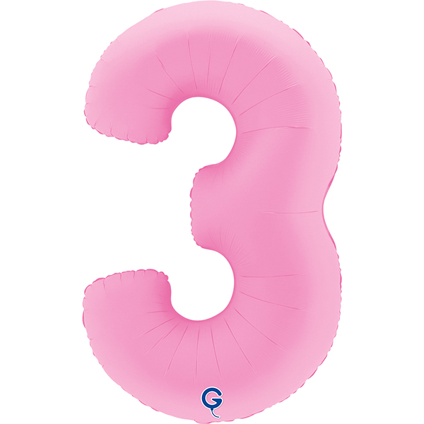 40" Soft Matte Sakura Pink Number 3 Shape Foil Balloons