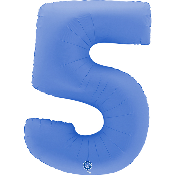 40" Soft Matte Lotus Blue Number 5 Shape Foil Balloons