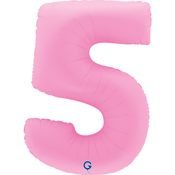 40" Soft Matte Sakura Pink Number 5 Shape Foil Balloons