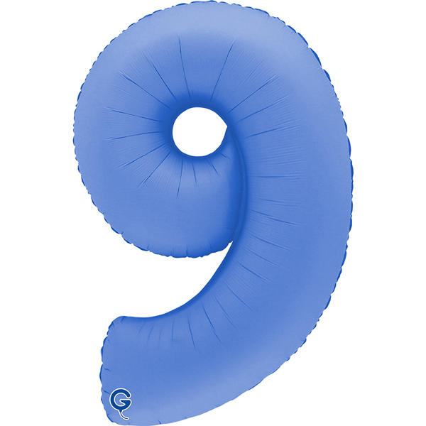 40" Soft Matte Lotus Blue Number 9 Shape Foil Balloons