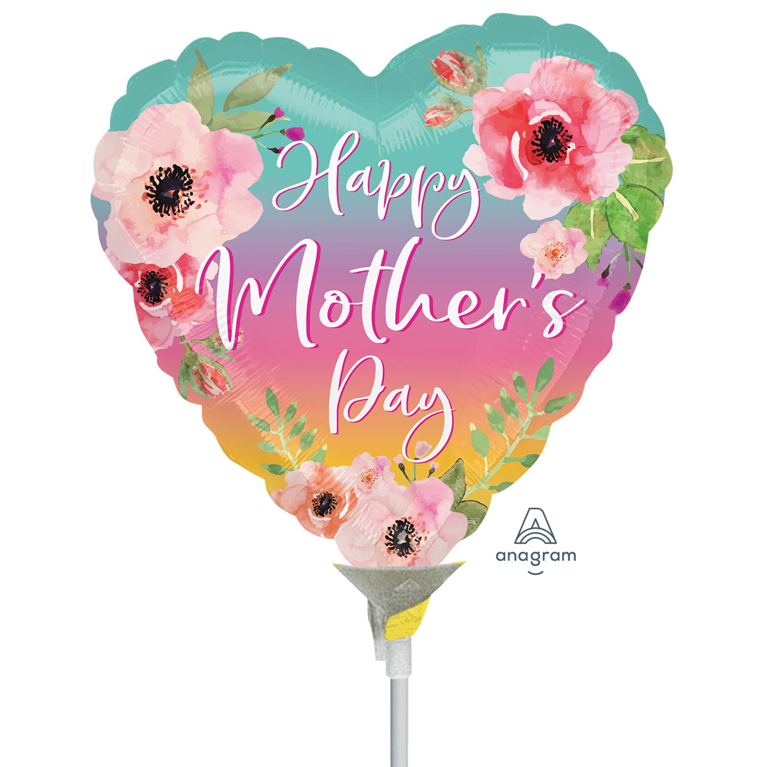 (image for) 9" Air Fill Mother's Day Ombre Flowers Foil Balloons