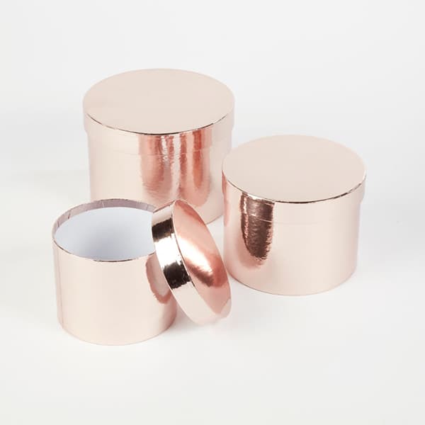 (image for) Set Of 3 Hat Boxes - Metallic Rose Gold