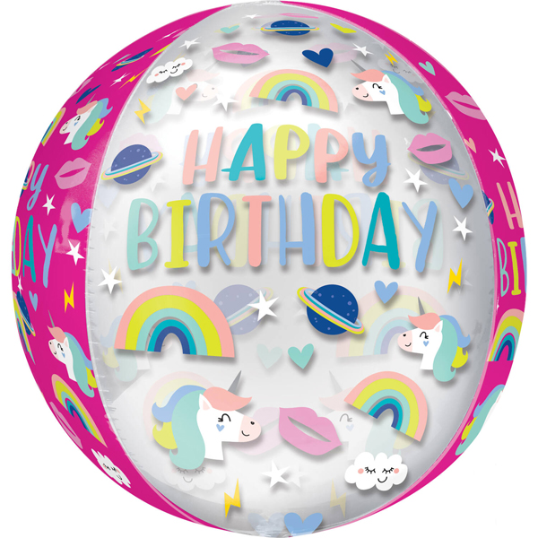 (image for) 15" Happy Birthday Trendy Icons Orbz Foil Balloons