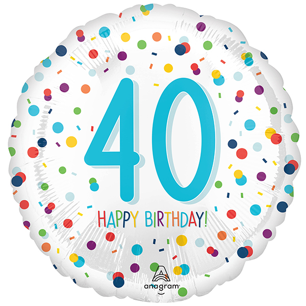 18" Confetti Birthday Happy 40th Foil Balloons