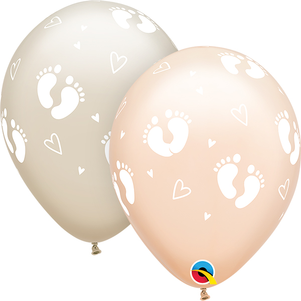 (image for) 11" Baby Footprints And Hearts Latex Balloons 25pk