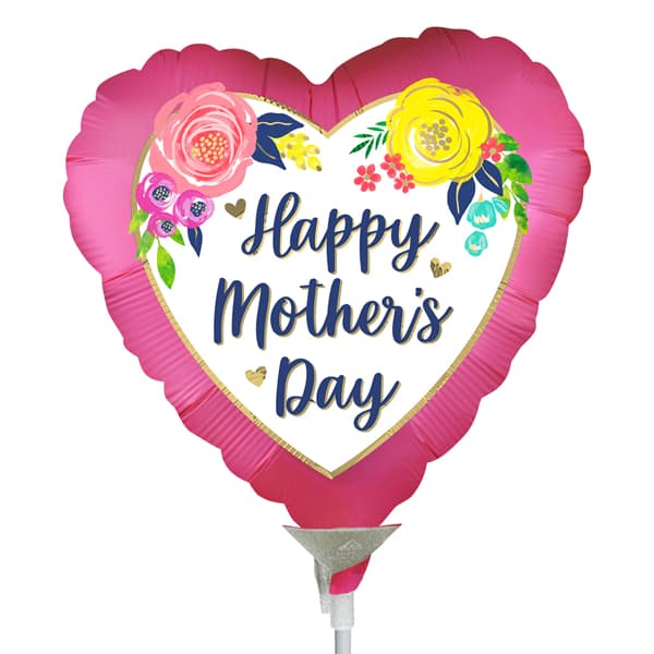 (image for) 9" Satin Pink Floral Happy Mothers Day Air Fill Balloons