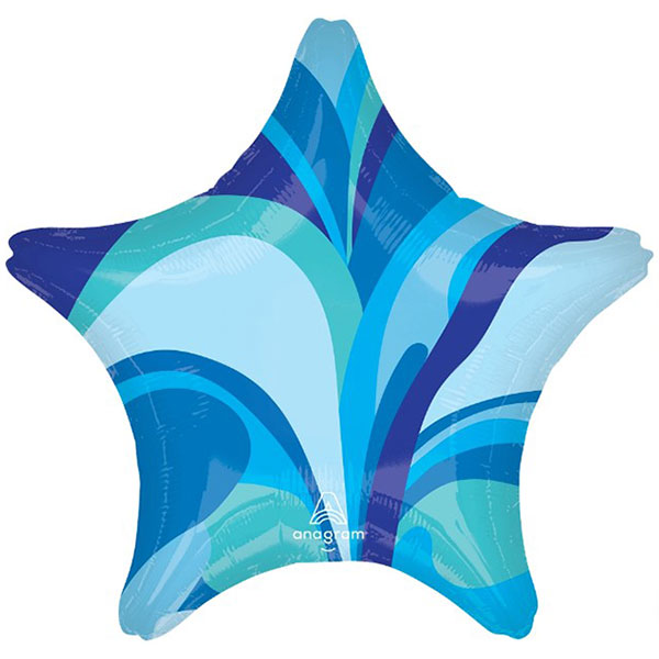 (image for) 19" Blue Macro Marble Star Shape Foil Balloons