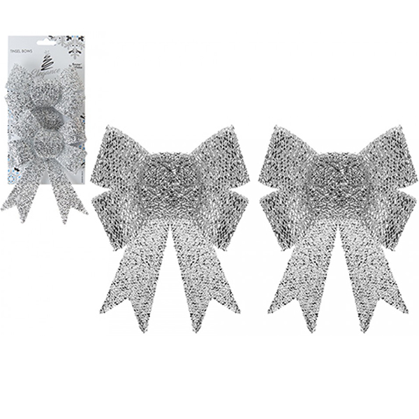 (image for) Silver Tinsel Bow 2pk