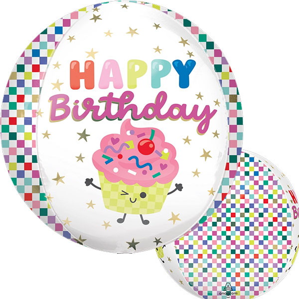 15" Vibrant Cupcakes Happy Birthday Orbz Foil Balloons
