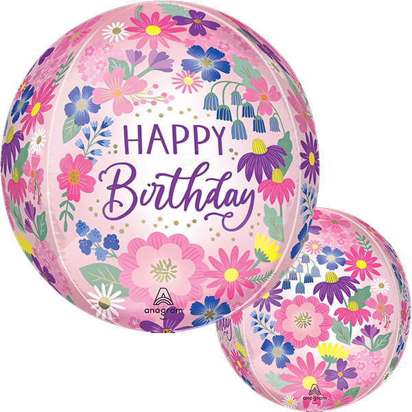(image for) 15" Happy Birthday Garden Florals Orbz Foil Balloons