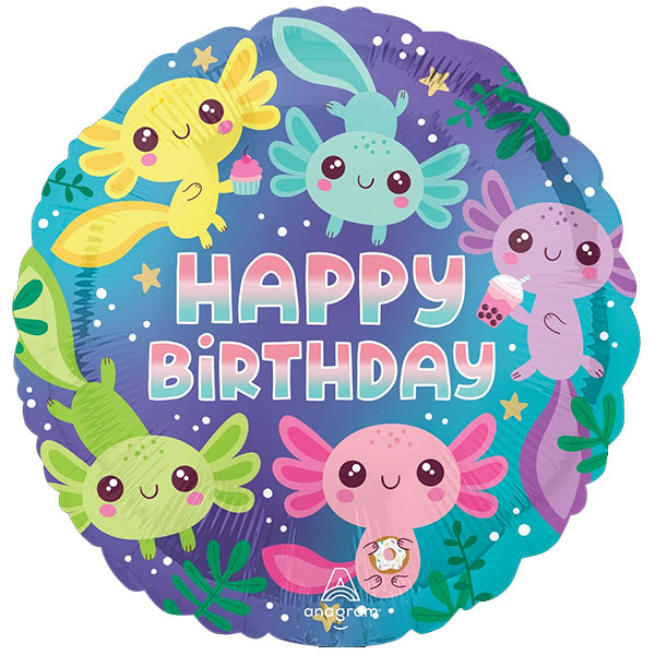 18" Axolotl Happy Birthday Foil Balloons